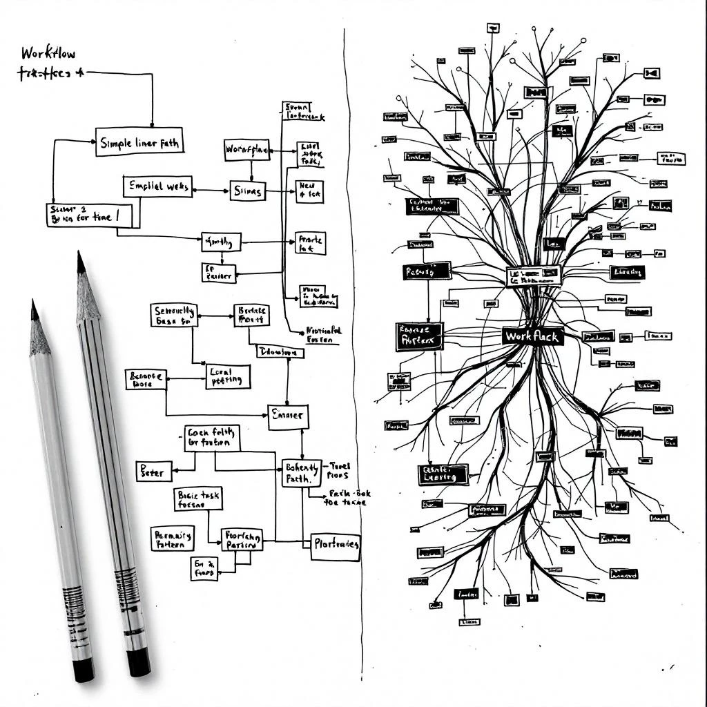 Abstract comparison showing novice vs experienced user workflows with Claude AI, illustrating different levels of task complexity and success rates