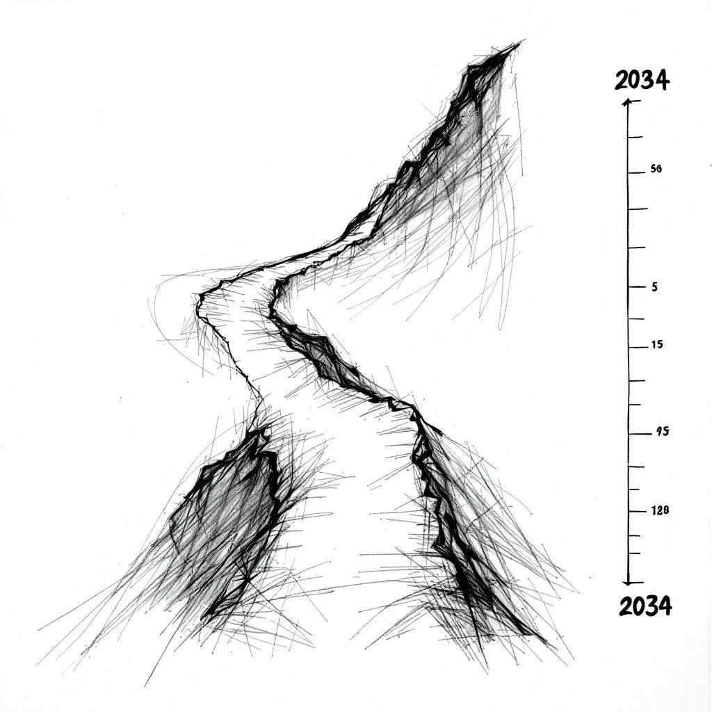 Conceptual sketch showing slower growth trajectories for high-exposure occupations through 2034