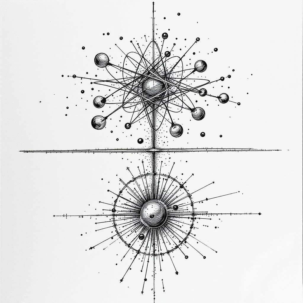 Abstract diagram showing elastic and inelastic scattering events in dark matter detectors